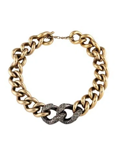 Pre-owned Lanvin Crystal Two Tone Curb Link Collar Necklace, 17.5" In Multicolor