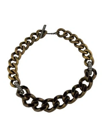 Pre-owned Lanvin Crystal Two-tone Chain Link Necklace, 23" In Multi