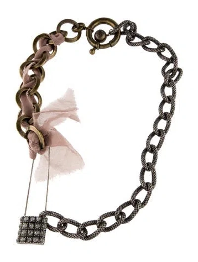 Pre-owned Lanvin Crystal Two-tone Safety Pin Chain Collar Necklace, 24.5" In Gray