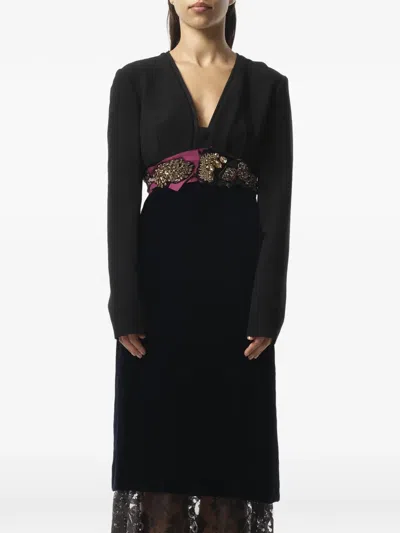 Lanvin Crystal-embellished Lace-trim Dress In Blue