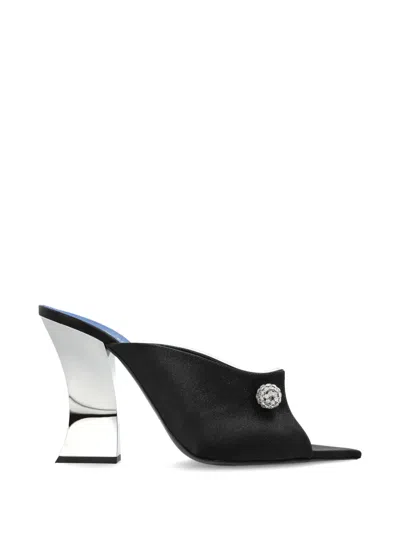 Lanvin Crystal-embellished Satin Mules In Black