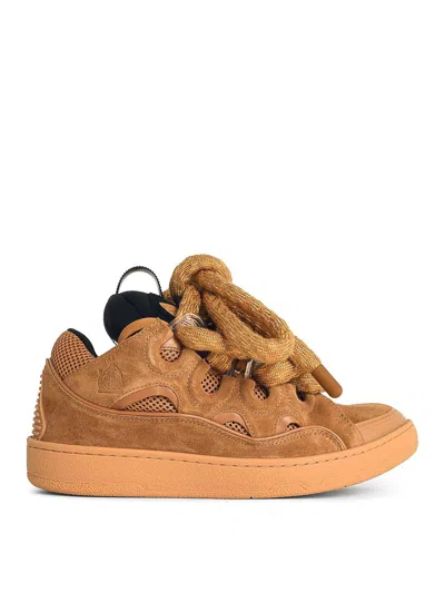 LANVIN CURB BEIGE LEATHER BLEND SNEAKERS