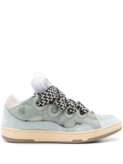Lanvin Curb Blue Calf Leather Sneakers In Gray