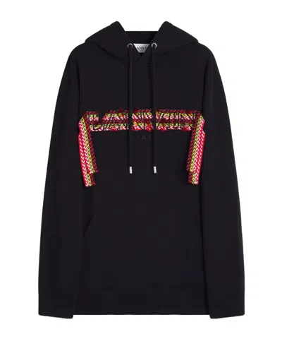 LANVIN LANVIN LOGO EMBROIDERED DRAWSTRING HOODIE