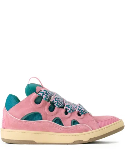 Lanvin Curb Cut-out Lace-up Sneakers In Pink