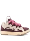 Lanvin Curb Leather And Fabric Sneakers In Beige And Burgundy In Multi