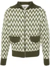 Lanvin Khaki And White Herringbone Pattern Cotton Sweater In Green