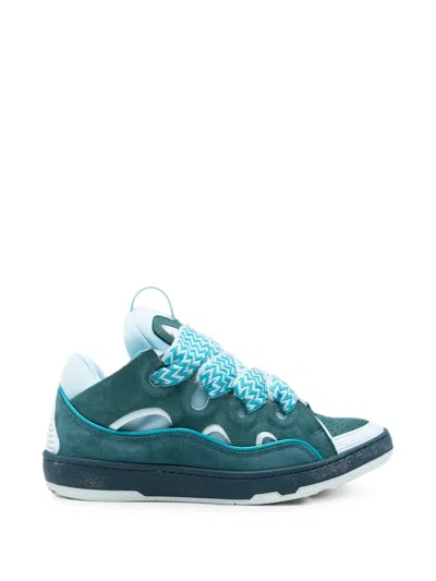 Lanvin Curb Herringbone-lace Sneakers In Blue