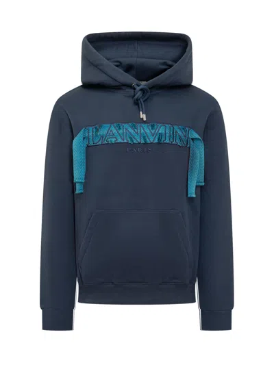 Lanvin Curb-lace Drawstring Hoodie In Blue