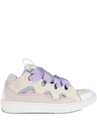 Lanvin Curb Lace-up Perforated Sneakers In Neutral