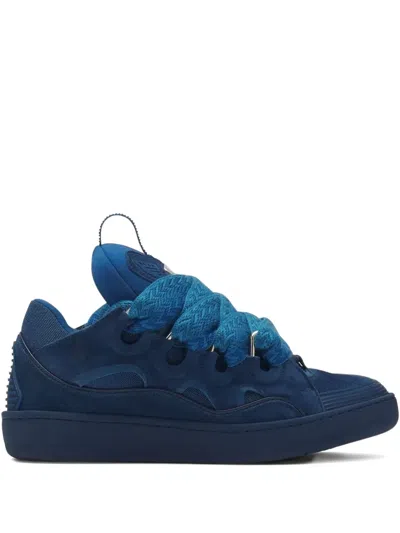 Lanvin Curb Lace-up Suede Sneakers In Blue