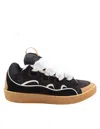Lanvin Curb Leather And Fabric Sneakers, Black And Honey In Black