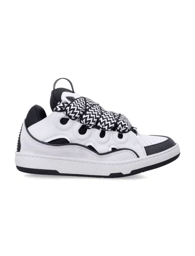 Lanvin Curb Leather Sneaker With Oversized Woven Laces In Multi