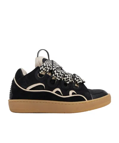 Lanvin Curb Leather Sneakers In Black