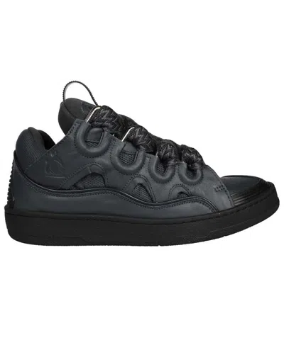 Lanvin Curb Leather Sneakers In Black