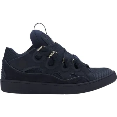 Lanvin Curb Leather Sneakers In Blue
