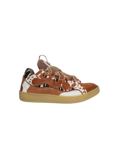 Lanvin Curb Leather Sneakers In Brown