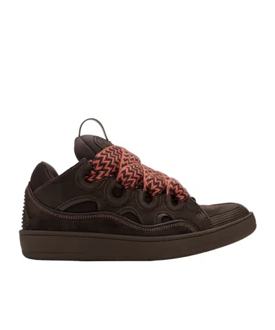Lanvin Curb Leather Sneakers In Brown