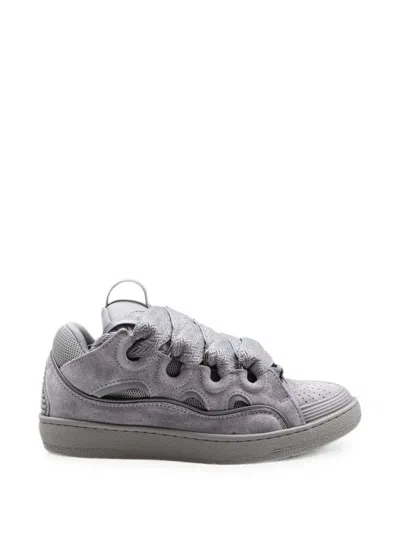 Lanvin Curb Leather Sneakers In Gray