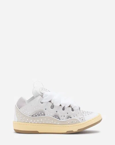 Lanvin Curb Leather Sneakers With Rhinestones For Women In Moon