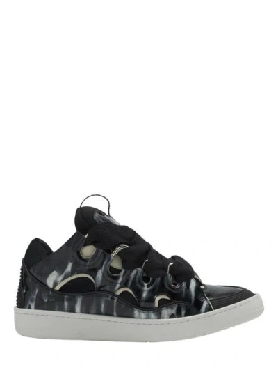 Lanvin Curb Leather Sneakers With Sparkles