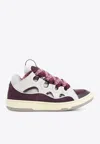 Lanvin Curb Leather And Fabric Sneakers In Beige And Burgundy In Burgundy
