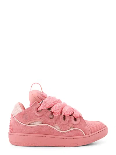 Lanvin Curb Low-top Suede And Mesh Sneakers In Pink