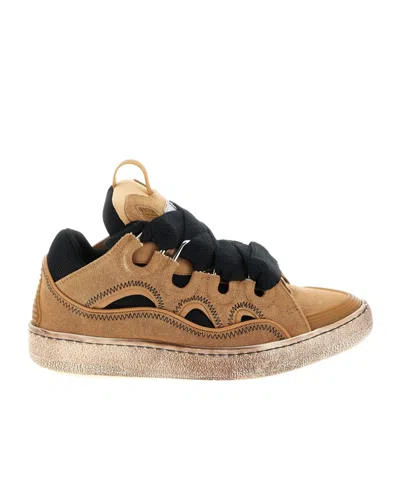 Lanvin Brown Curb Sneakers Suede Mesh Sneakers In Black