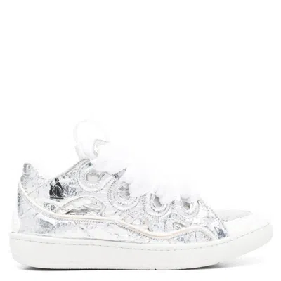 Lanvin Curb Metallic Leather Sneakers In Silver