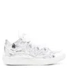 Lanvin Crinkle-effect Curb Leather Sneakers In Silver Tone