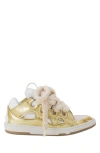 Lanvin Curb Metallic Leather Sneakers With Mesh Laces In Gold