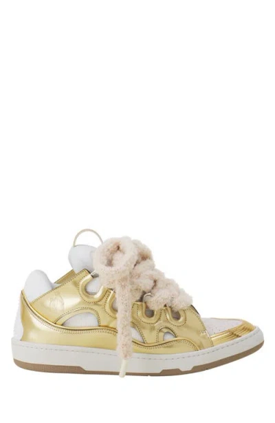 LANVIN LANVIN CURB METALLIC LEATHER SNEAKERS WITH MESH LACES