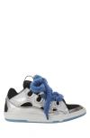 Lanvin Curb Metallic Leather Sneakers With Mesh Laces Shoes In Silver