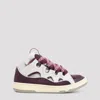 Lanvin Curb Leather And Fabric Sneakers In Beige And Burgundy In White