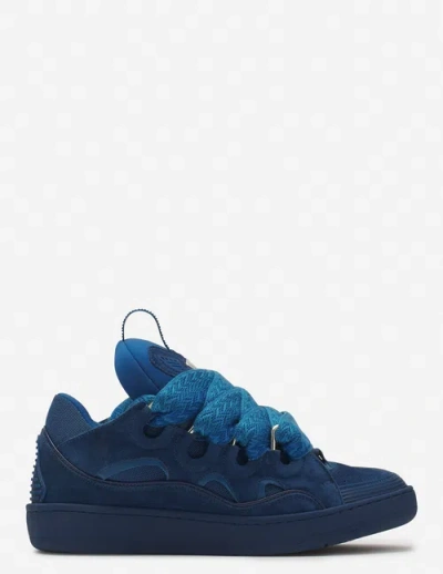 Lanvin Curb Monochrome Leather Sneakers In Blue