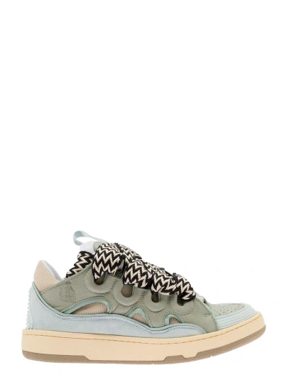 LANVIN CURB MULTICOLOR LOW-TOP SNEAKER WITH OVERSIZED LACES IN LEATHER WOMAN