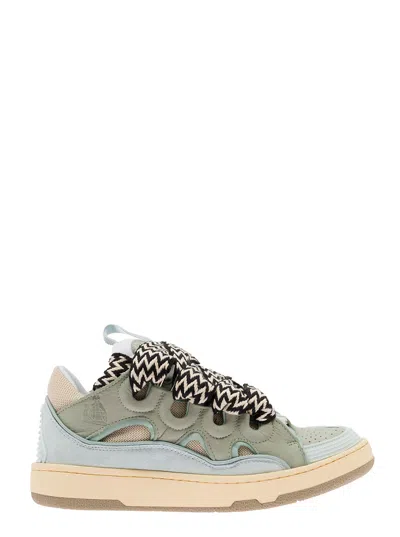 Lanvin Curb Multicolor Low-top Sneaker With Oversized Laces In Leather Woman In Blue