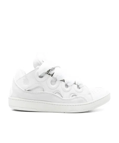Lanvin Curb Round Toe Lace-up Sneakers In White/white0000