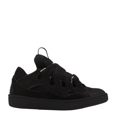 Lanvin Curb Round Toe Lace-up Sneakers In Black