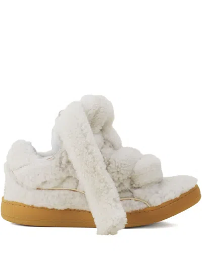 Lanvin Curb Shearling Sneakers In White