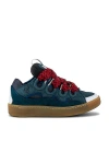 Lanvin Curb Sneakers In Suede And Fabric Color Blue And Red In Anthracite
