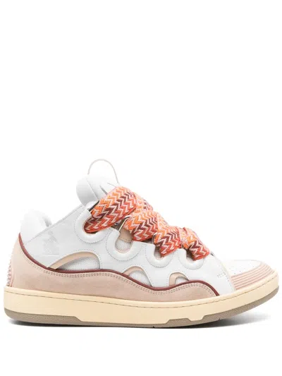 Lanvin Curb Sneakers In White And Fishing Leather