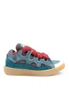 Lanvin Curb Sneakers In Suede And Fabric Color Blue And Red