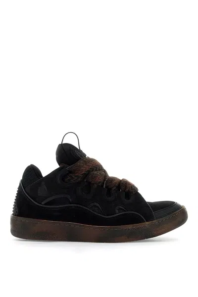 Lanvin Curb Suede Sneakers In Black