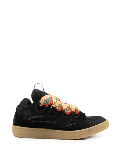 Lanvin Lace Detail Sneakers Suede Panels Rubber Sole In Black