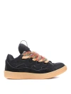 Lanvin Suede Leather Curb Sneakers In Black