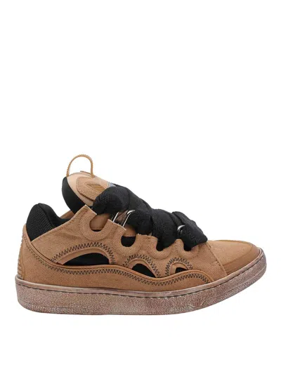 Lanvin Brown Curb Sneakers Suede Mesh Sneakers In Black