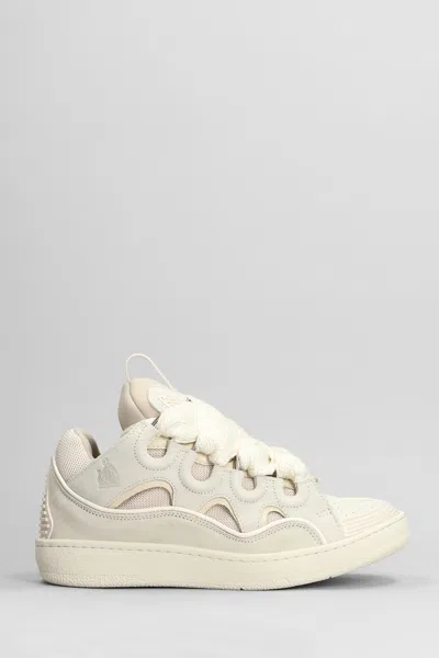 Lanvin Curb Trainers In Beige Suede And Leather