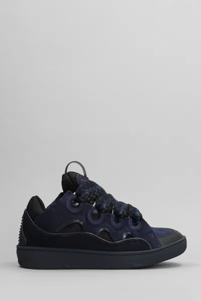 Lanvin Curb Trainers In Blue Suede And Leather