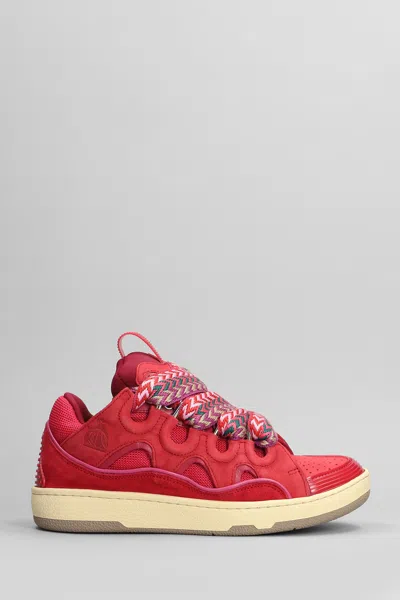 Lanvin Curb Sneakers In Fuxia Suede And Leather